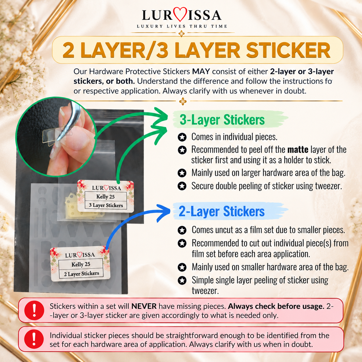 2-layer and 3-layer sticker packs labelled Kelly 25